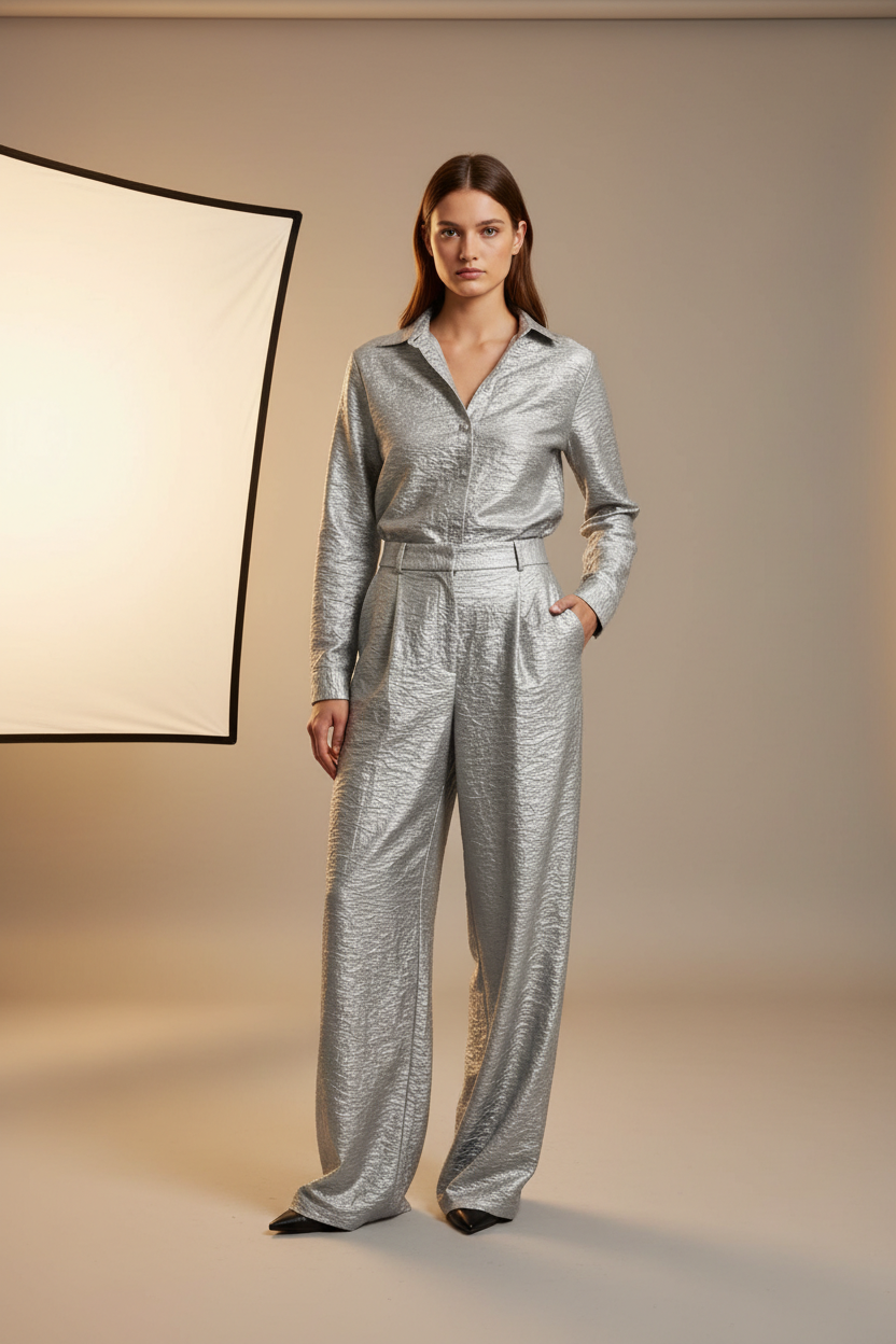 Silver Textured Trousers – Studio