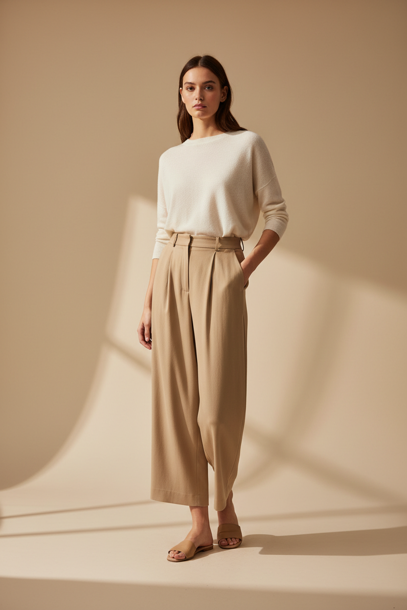 Studio – High-Waist Pleated Fluid Wide-Leg Trousers
